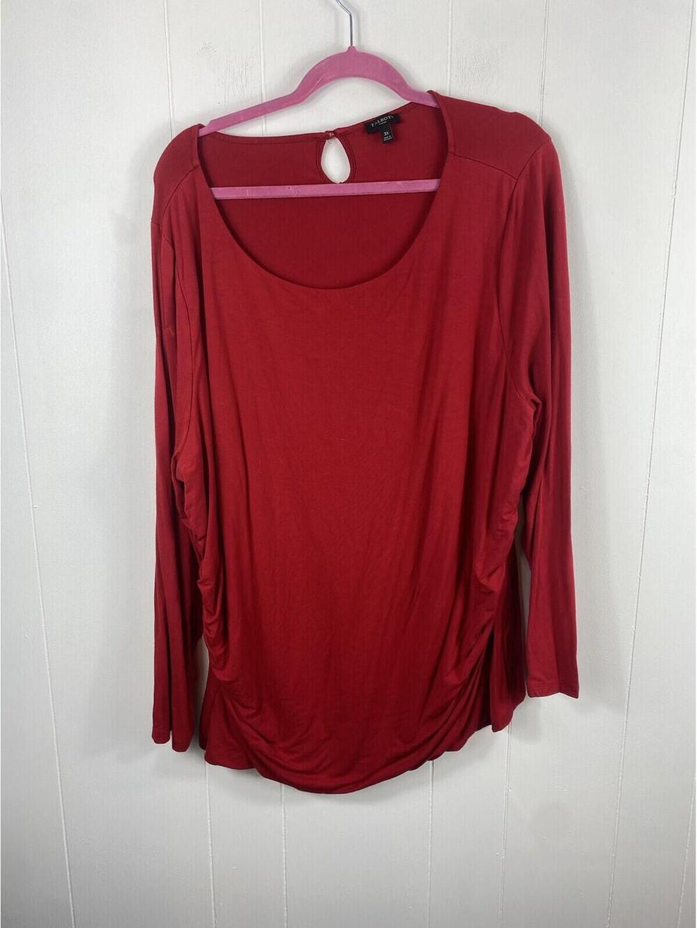 Talbots Blouse Women Plus 3X Red Ruched Long Sleeve Stretch Pullover Tunic